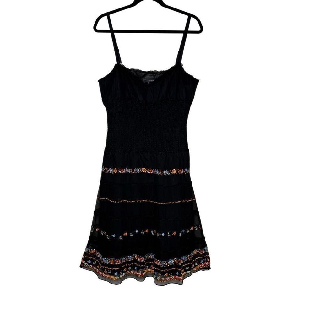 Vintage Spenser Jeremy Dress Black Silk Beaded Embroidered Smocked Waist Size 12